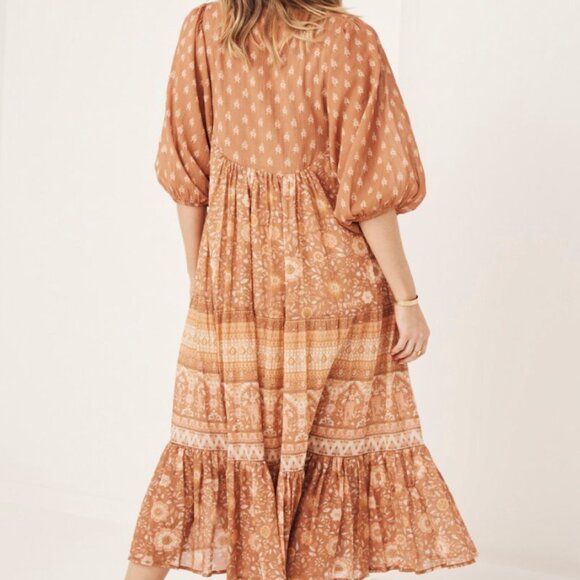 Spell Utopia Short Sleeve Midi Dress Cinnamon L - Picture 5 of 10